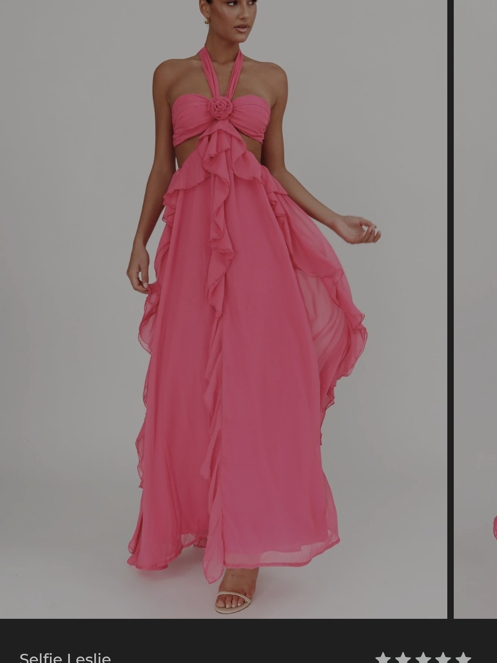 Selfie Leslie Pink Halter Ruffle Maxi Dress